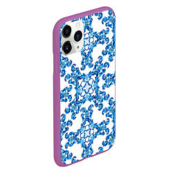 Чехол iPhone 11 Pro матовый Гжель рисунок цветы, цвет: 3D-фиолетовый — фото 2
