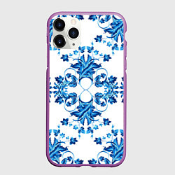 Чехол iPhone 11 Pro матовый Гжель узор, цвет: 3D-фиолетовый