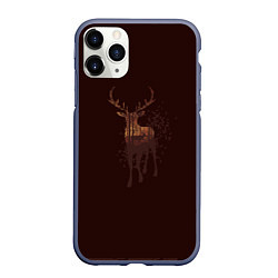 Чехол iPhone 11 Pro матовый Силуэт оленя с осенним лесом