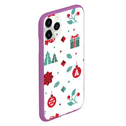 Чехол iPhone 11 Pro матовый Новый год подарки, конфеты, ёлочные шары, цвет: 3D-фиолетовый — фото 2
