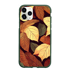Чехол iPhone 11 Pro матовый Листья осени узор, цвет: 3D-темно-зеленый
