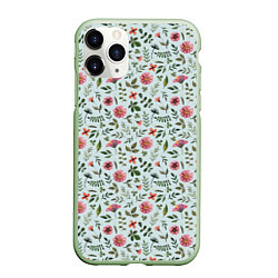 Чехол iPhone 11 Pro матовый Мятно-цветочный