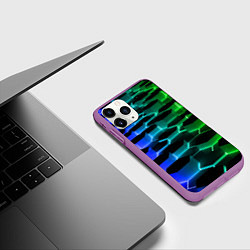 Чехол iPhone 11 Pro матовый Неоновые шестиугольники, цвет: 3D-фиолетовый — фото 2