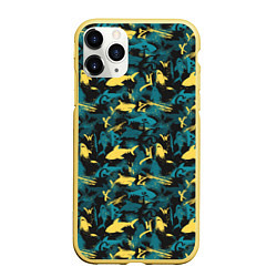 Чехол iPhone 11 Pro матовый Акулы разноцветные, цвет: 3D-желтый