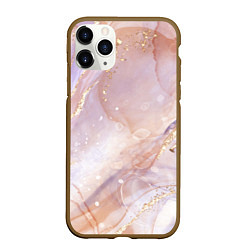 Чехол iPhone 11 Pro матовый Бежевый с золотом мрамор