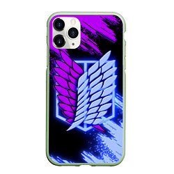 Чехол iPhone 11 Pro матовый Attack on Titan logo neon, цвет: 3D-салатовый