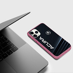 Чехол iPhone 11 Pro матовый Acura карбон, цвет: 3D-малиновый — фото 2