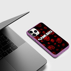 Чехол iPhone 11 Pro матовый Samurai - Красный паттерн - Cyberpunk, цвет: 3D-фиолетовый — фото 2