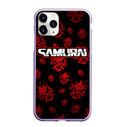 Чехол iPhone 11 Pro матовый Samurai - Красный паттерн - Cyberpunk, цвет: 3D-светло-сиреневый
