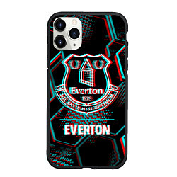 Чехол iPhone 11 Pro матовый Everton FC в стиле glitch на темном фоне, цвет: 3D-черный