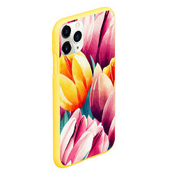 Чехол iPhone 11 Pro матовый Букет акварельных тюльпанов, цвет: 3D-желтый — фото 2