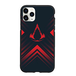 Чехол iPhone 11 Pro матовый Красный символ Assassins Creed на темном фоне со с