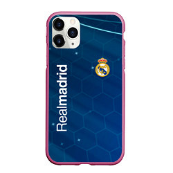 Чехол iPhone 11 Pro матовый Real madrid голубая абстракция, цвет: 3D-малиновый