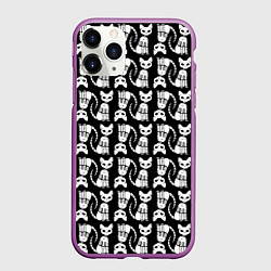 Чехол iPhone 11 Pro матовый Скелет кошки - Halloween pattern, цвет: 3D-фиолетовый