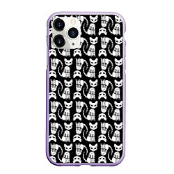 Чехол iPhone 11 Pro матовый Скелет кошки - Halloween pattern, цвет: 3D-светло-сиреневый