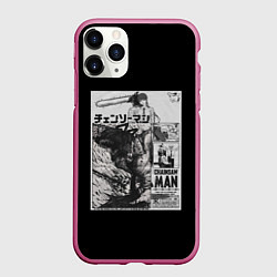 Чехол iPhone 11 Pro матовый Человек-бензопила Дэндзи и Пауэр постер, цвет: 3D-малиновый