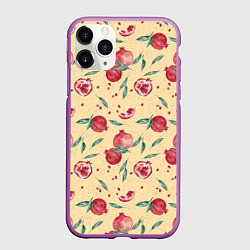 Чехол iPhone 11 Pro матовый Узор с акварельными гранатами, цвет: 3D-фиолетовый