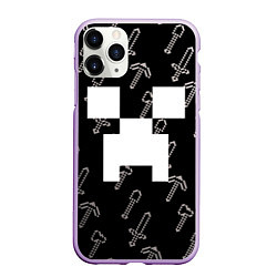 Чехол iPhone 11 Pro матовый Майкрафт паттерн - Криппер, цвет: 3D-сиреневый