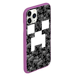 Чехол iPhone 11 Pro матовый Головы криперов - Майнкрафт - ЧБ, цвет: 3D-фиолетовый — фото 2