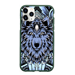 Чехол iPhone 11 Pro матовый Изображение волка, цвет: 3D-темно-зеленый