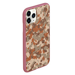 Чехол iPhone 11 Pro матовый Цифровой камуфляж - серо-коричневый, цвет: 3D-малиновый — фото 2