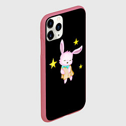 Чехол iPhone 11 Pro матовый Крольчонок танцует со звёздами на чёрном фоне, цвет: 3D-малиновый — фото 2