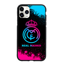 Чехол iPhone 11 Pro матовый Real Madrid - neon gradient, цвет: 3D-черный