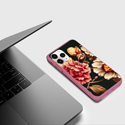 Чехол iPhone 11 Pro матовый Цветы в стиле рококо, цвет: 3D-малиновый — фото 2