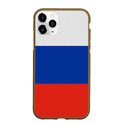 Чехол iPhone 11 Pro матовый Триколор - флаг России плетёный, цвет: 3D-коричневый