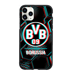 Чехол iPhone 11 Pro матовый Borussia FC в стиле glitch на темном фоне, цвет: 3D-черный