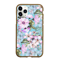 Чехол iPhone 11 Pro матовый Яблоня в цвету акварель, цвет: 3D-коричневый