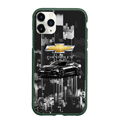 Чехол iPhone 11 Pro матовый Чёрный брутальный Шевроле, цвет: 3D-темно-зеленый