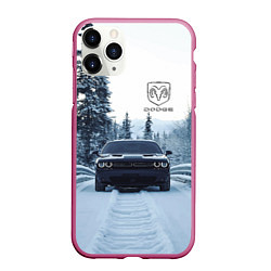 Чехол iPhone 11 Pro матовый Dodge in winter forest, цвет: 3D-малиновый