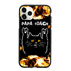 Чехол iPhone 11 Pro матовый Papa Roach рок кот и огонь