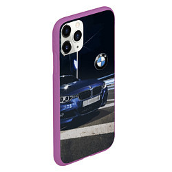 Чехол iPhone 11 Pro матовый BMW на ночной трассе, цвет: 3D-фиолетовый — фото 2