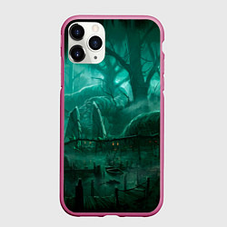 Чехол iPhone 11 Pro матовый Причал у болота, цвет: 3D-малиновый