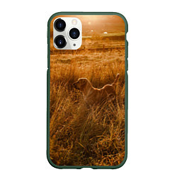Чехол iPhone 11 Pro матовый Поле с колосьями и собачка, цвет: 3D-темно-зеленый