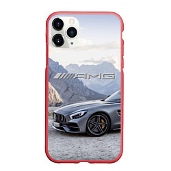 Чехол iPhone 11 Pro матовый Mercedes AMG V8 Biturbo cabriolet - mountains, цвет: 3D-красный