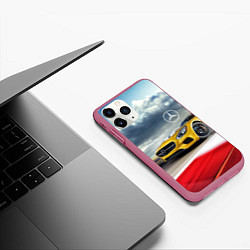 Чехол iPhone 11 Pro матовый Mercedes AMG V8 Biturbo на трассе, цвет: 3D-малиновый — фото 2