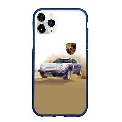 Чехол iPhone 11 Pro матовый Porsche - гонки в пустыне, цвет: 3D-тёмно-синий