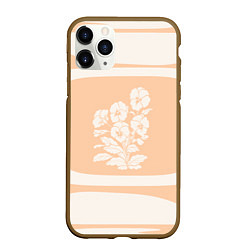 Чехол iPhone 11 Pro матовый Цветы на кремовом фоне, цвет: 3D-коричневый