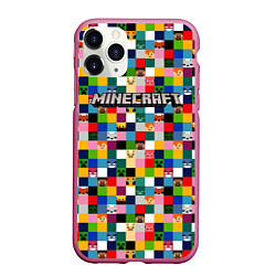 Чехол iPhone 11 Pro матовый Minecraft - пиксельные персонажи, цвет: 3D-малиновый