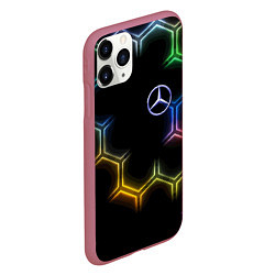 Чехол iPhone 11 Pro матовый Mercedes - neon pattern, цвет: 3D-малиновый — фото 2