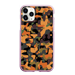 Чехол iPhone 11 Pro матовый Камуфляж осенний лес, цвет: 3D-розовый