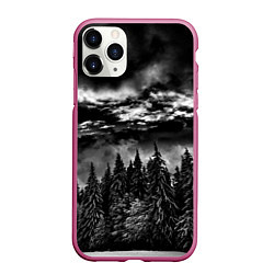 Чехол iPhone 11 Pro матовый Night Forest, цвет: 3D-малиновый