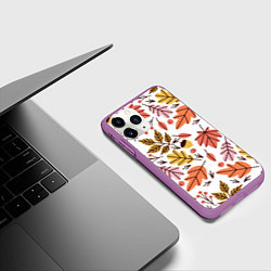 Чехол iPhone 11 Pro матовый Осенний паттерн - листья, цвет: 3D-фиолетовый — фото 2