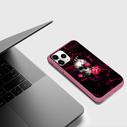 Чехол iPhone 11 Pro матовый Металлический череп, цвет: 3D-малиновый — фото 2
