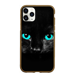 Чехол iPhone 11 Pro матовый Чёрный кот с бирюзовыми глазами