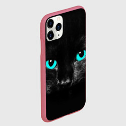 Чехол iPhone 11 Pro матовый Чёрный кот с бирюзовыми глазами, цвет: 3D-малиновый — фото 2