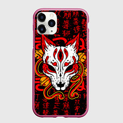 Чехол iPhone 11 Pro матовый Кицунэ японская лиса, цвет: 3D-малиновый